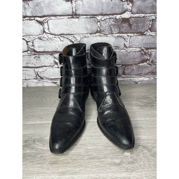 Alias Mae Black Leather Pointed Toe Buckle Straps Boots Women Sz 40EU/9.5M US - Picture 3 of 16